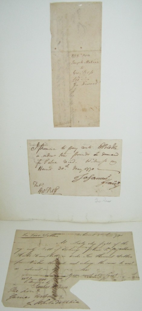 (SIGNERS--PENNSYLVANIA.) Three items: George Ross. Two Documents Signed, Geo:Ross * James Wilson. Autograph Document Signed.